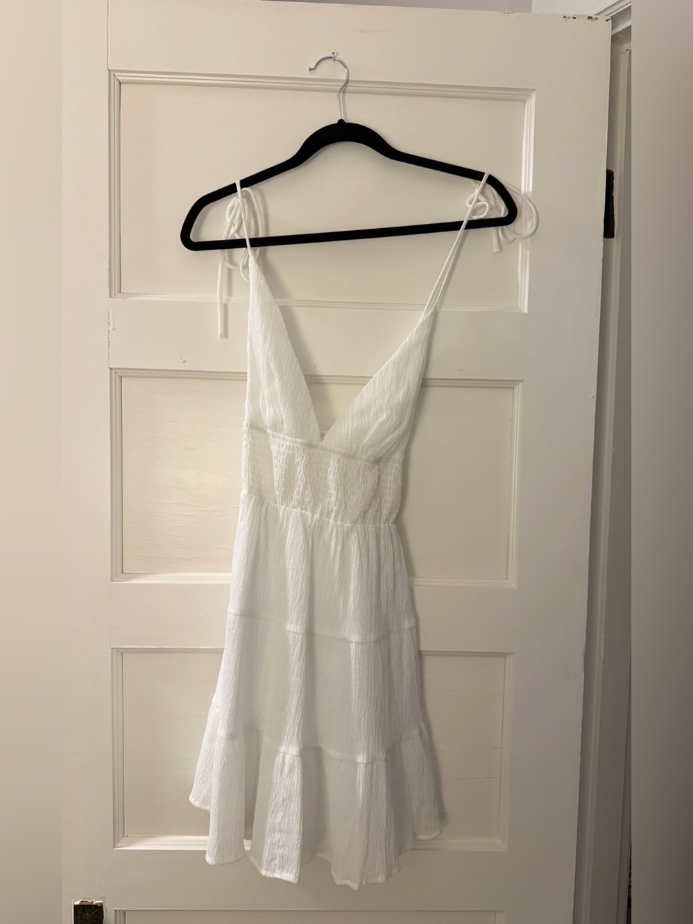 Lulus Effortless Ease White Tie-Strap Tiered Skater Dress